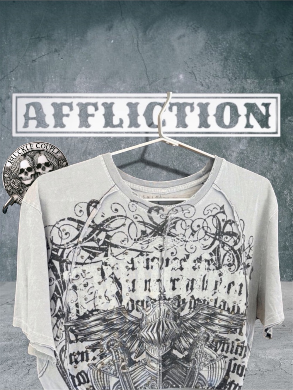Affliction Men's Riveted Grey Graphic Short Sleeve Tee Size XL